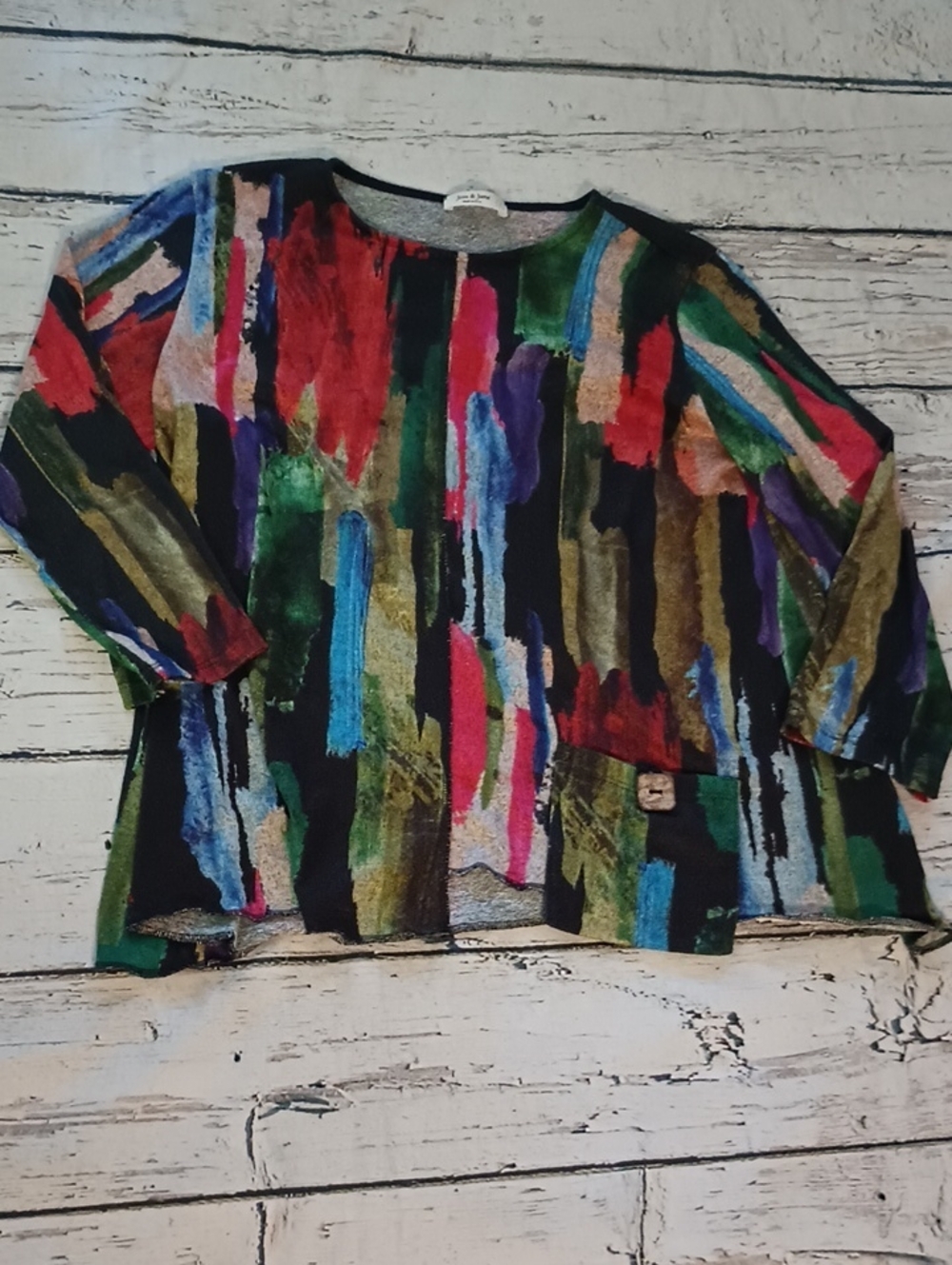 Jess & Jane Red Black Abstract Print Tunic Top L Art To Wear